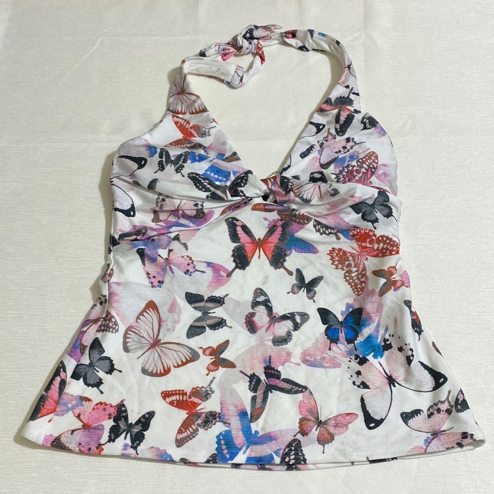 DKNY Women's Halter Style Butterfly Prints Tankini Top w 50+ UPF Size S